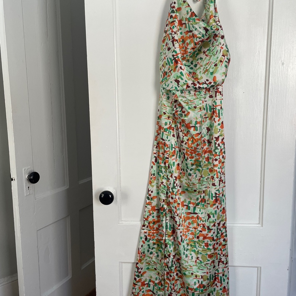 NWOT Multicolor Halter Neck Satin Dress